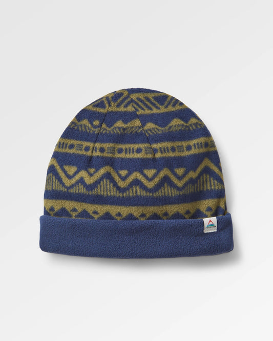 Set Off Recycled Polar Fleece Beanie - Mountain Geo Khaki Green/Rich Navy